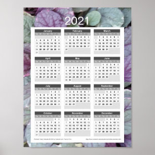 2021 Jahreskalender - Lila Blätter Poster