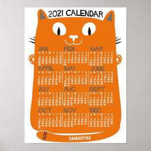 2021 Jahresmonatskalender Mid-Century Orange Katze Poster