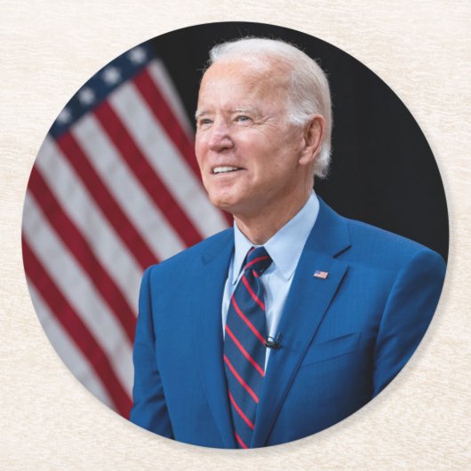 2021 Joe Biden US-Präsident Portrait Runder Pappuntersetzer (Vorderseite)