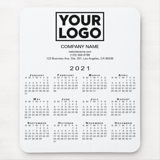 2021 Kalendar Company Logo und Text auf Weiß Mousepad (Vorne)