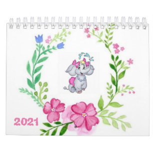 2021 Kalendar Floral Elefant Blume Kalender