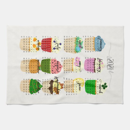 2021 Kalender Cupcake Küche Handtuch Tea (Horizontal)