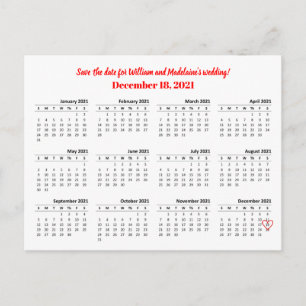 2021 Kalender Herz Ankündigungspostkarte