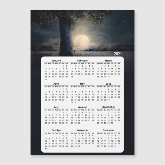 2021 Kalender Magischer Baum Vollmond Magnetkarte (Vorderseite)