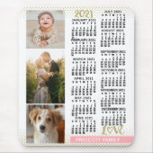 2021 Kalender Rosa Gold Familienfoto Collage Mousepad (Vorne)