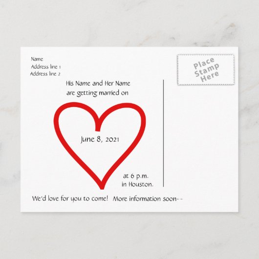 2021 Kalender Save the Date Herz Ankündigungspostkarte (Rückseite)