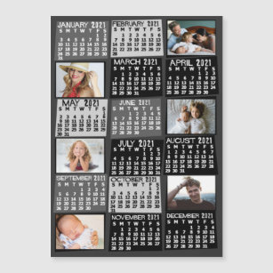 2021 Kalenderjahr Schwarzes Mod Foto Collage Magne Magnetkarte