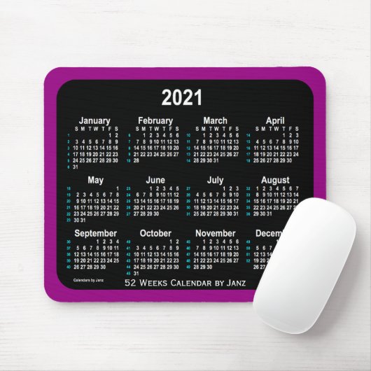 2021 Lila Neon 52 Weeks Calendar von Janz Mousepad (Mit Mouse)