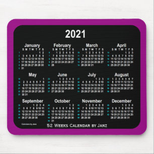 2021 Lila Neon 52 Weeks Calendar von Janz Mousepad