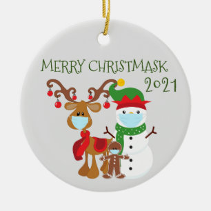2021 Merry Christmask Reindeer Quarantine Keramik Ornament