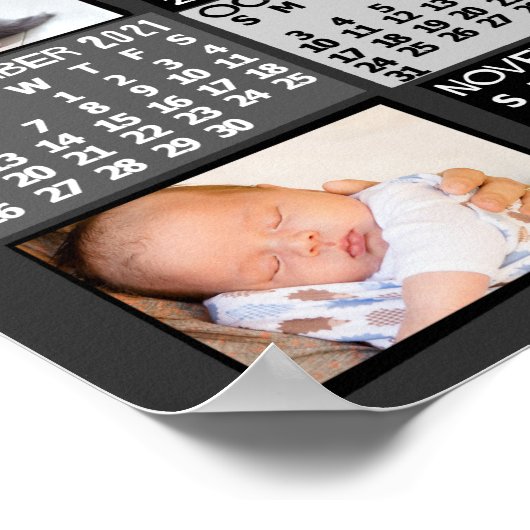 2021 Monatlicher Kalender FotoCollage Mod Black Poster (Ecke)