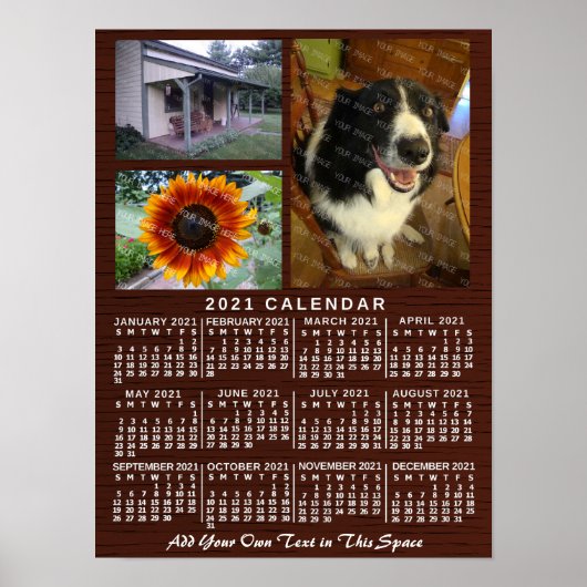 2021 Monatlicher Kalender Wood Custom 3 Fotos Poster (Vorne)