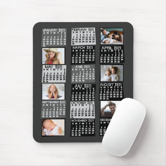 2021 Monatskalender Mod Schwarzes FotoCollage Mousepad (Mit Mouse)