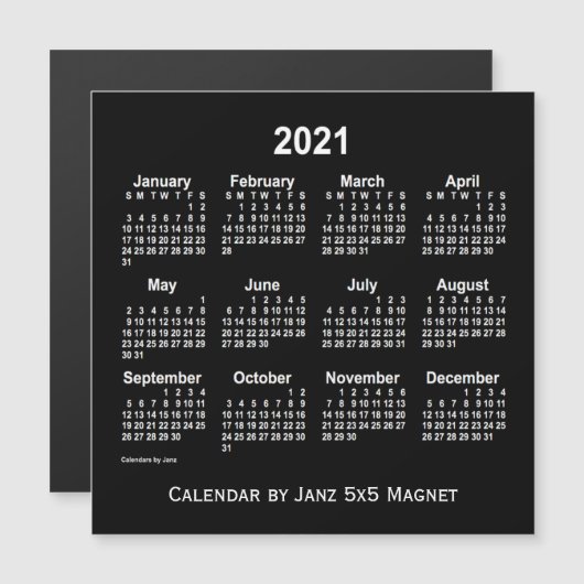 2021 Neon White Calendar von Janz 5x5 Magnet (Vorne/Hinten)