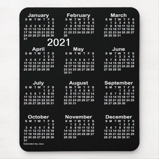 2021 Neon White Large Print Calendar von Janz Mousepad (Vorne)