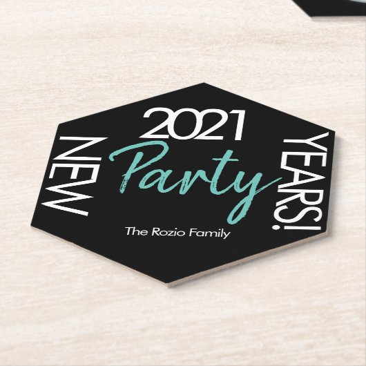 2021 Neues Jahr Weiße Aquamarine Typografie Party Untersetzer (angewinkelt)