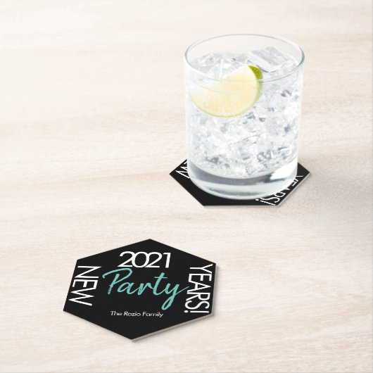 2021 Neues Jahr Weiße Aquamarine Typografie Party Untersetzer (Vor Ort)