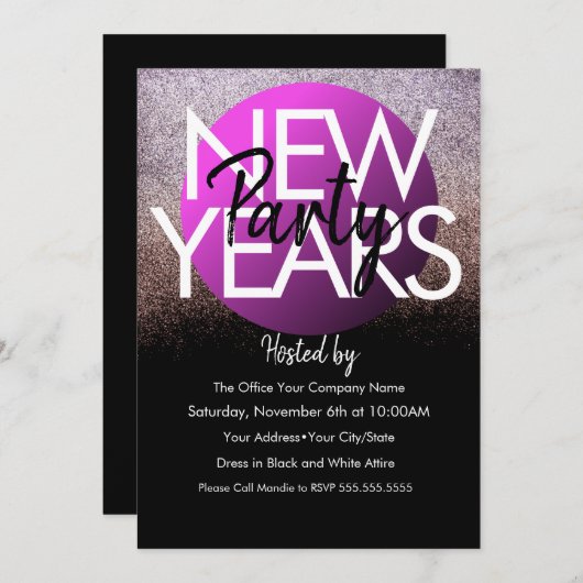 2021 Neujahr Firmenevent Lila Glitzer Einladung (Vorne/Hinten)
