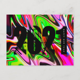2021 Neujahrs-Trippy-Liquid-Bold-Schriftart Postkarte