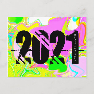 2021 Neujahrs-Trippy-Neon-Liquid-Fettfont Postkarte