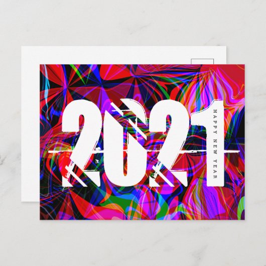 2021 New Years Trippy Liquid Bold Schriftart Red B Postkarte (Vorne/Hinten)