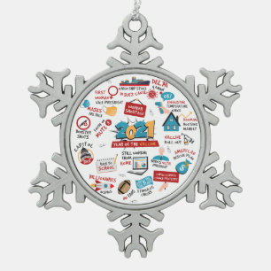 2021 Pandemie Jahr Impfung Erinnerung Weihnachten Schneeflocken Zinn-Ornament