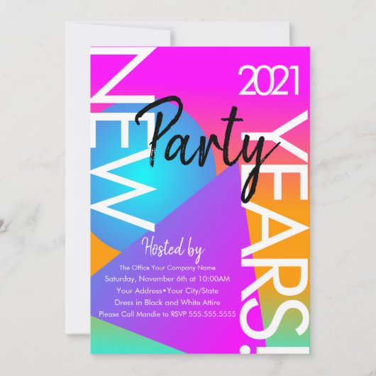 2021 Party Gradient Neon Shapes Einladung (Vorderseite)