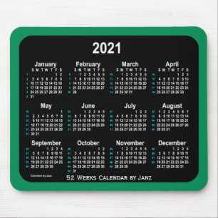2021 Sea Green Neon 52 Weeks Calendar by Janz Mousepad