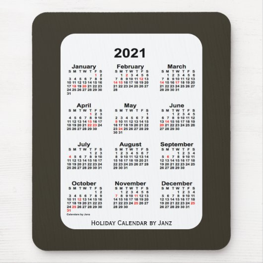 2021 Sepia Blue Holiday Calendar von Janz Mousepad (Vorne)