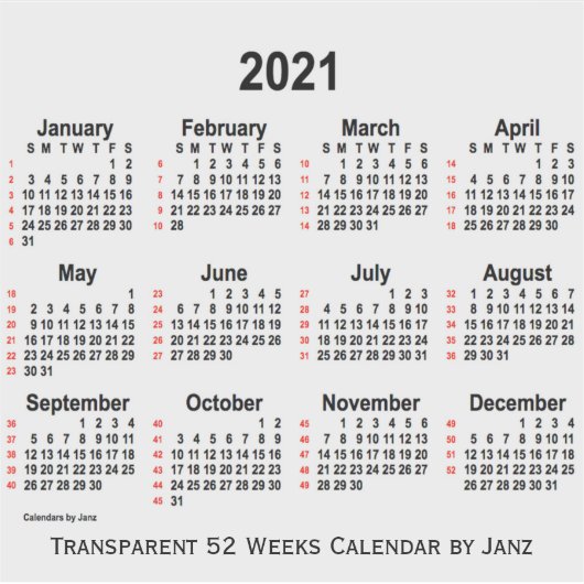 2021 Transparenter 52-Wochen-Kalender von Janz Aufkleber (Vorderseite)