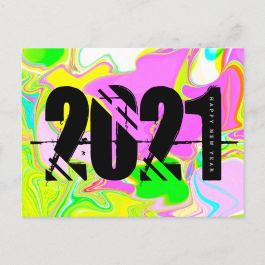2021 Trippy Neon Liquid Bold Schriftart Postkarte (Vorderseite)