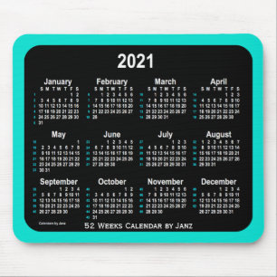 2021 Türkis Neon 52 Weeks Calendar von Janz Mousepad
