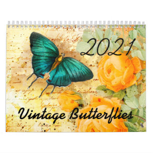 2021 Vintage Schmetterlinge und Blumen Kalender