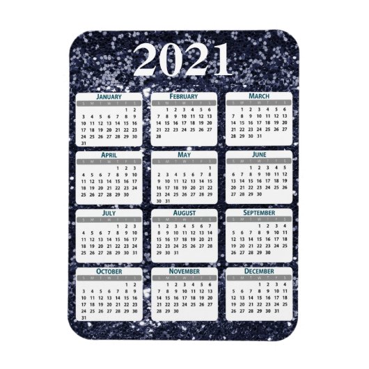 2021 Volljähriger Kirchenkalender Glitzer Sparkle Magnet (Vertikal)