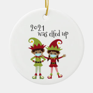 2021 War Elf neidisch auf das Covid-Gesichtmasken  Keramik Ornament