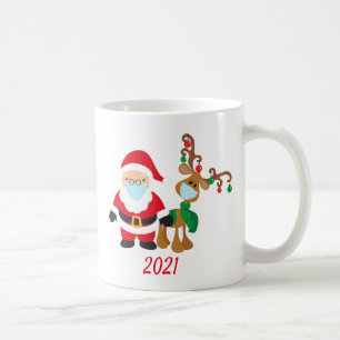 2021 Weihnachten Covid Rentier Weihnachtsmann mit  Kaffeetasse
