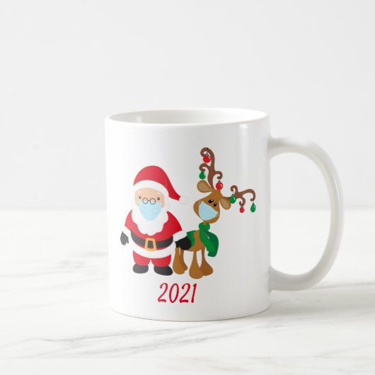 2021 Weihnachtscovid Reindeer Santa mit Gesichtsma Kaffeetasse (Rechts)