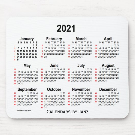 2021 Weißer 52-Wochen-Kalender von Janz Mousepad (Vorne)