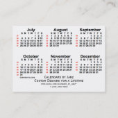2021 White 52 Week Calendar by Janz Business Cards Visitenkarte (Rückseite)