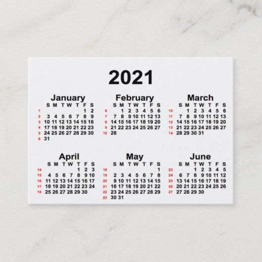 2021 White 52 Week Calendar by Janz Business Cards Visitenkarte (Vorderseite)