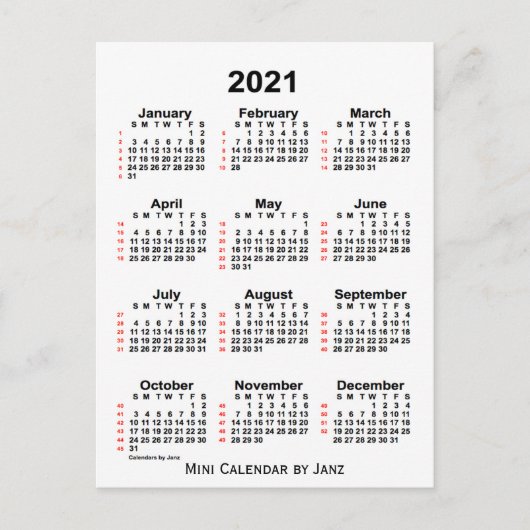 2021 White 52 Week Calendar by Janz Postcard Postkarte (Vorderseite)