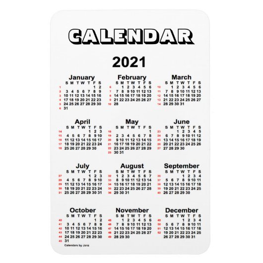 2021 White 52 Weeks Calendar by Janz 4x6 Magnet (Vertikal)