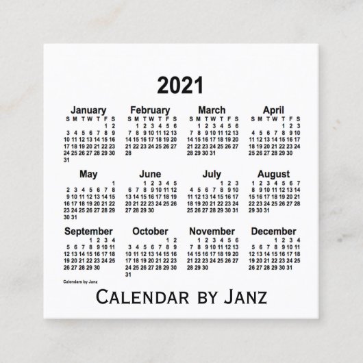 2021 White Calendar by Janz Square Business Card Quadratische Visitenkarte (Vorderseite)