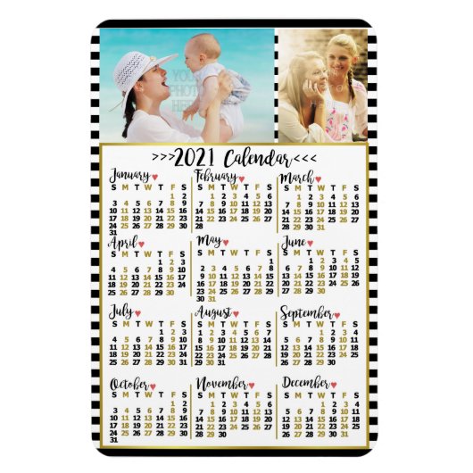 2021 Year Monthly Calendar Stripes | Custom Photos Magnet (Vertikal)
