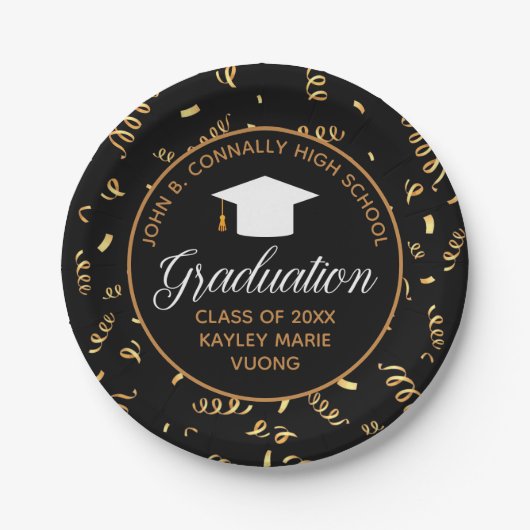 2022 Abschluss Black Gold Streamers Custom Party Pappteller (Vorderseite)