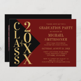 2022 Abschluss Black Red Modern Editable Color Einladung