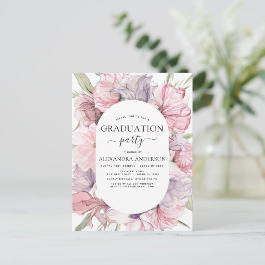 2022 Abschluss Boho Dusty Pink Lila Einladung Postkarte (Stehend Vorderseite)