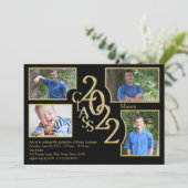 2022 Abschluss Class of Quad Foto Black Einladung (Stehend Vorderseite)