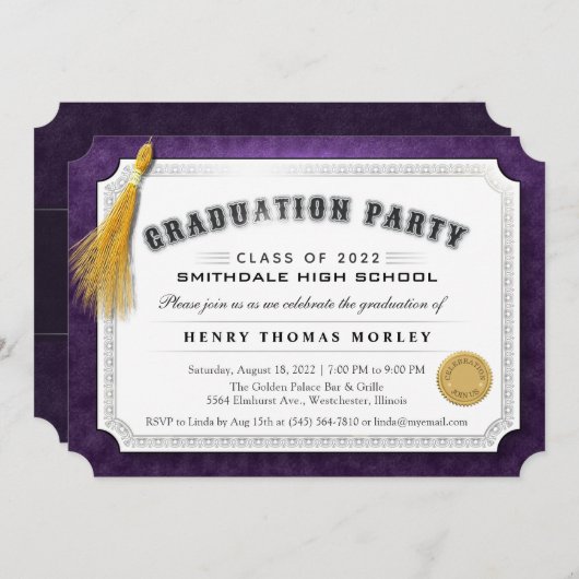 2022 Abschluss Diplom Lila & weiß Einladung (Vorne/Hinten)