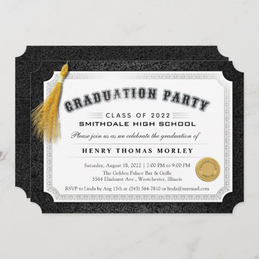 2022 Abschluss Diploma Black & White Einladung (Vorne/Hinten)